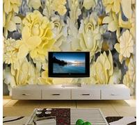 Fresco Bello Amarillo Tallado En Jade Peonía Flor De Ciruelo 3D Papel Pintado Tapiz Textura de Seda Oficina Comedor Sofá Dormitorio Sala Estar TV Fondo Pantalla-350cm×256cm