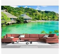 Fresco Bello Complejo Turístico Cocoteros Costa Cabaña 3D Papel Pintado Tapiz Textura de Seda Oficina Comedor Sofá Dormitorio Sala Estar TV Fondo Pantalla-430cm×300cm