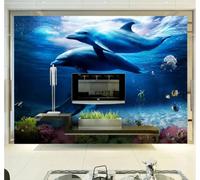 Fresco Bello Delfines Mundo Submarino 3D Papel Pintado Tapiz Textura de Seda Oficina Comedor Sofá Dormitorio Sala Estar TV Fondo Pantalla-200cm×140cm