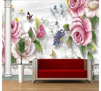 Fresco Bello Dibujado A Mano Rosas Columnas Romanas 3D Papel Pintado Tapiz Textura de Seda Oficina Comedor Sofá Dormitorio Sala Estar TV Fondo Pantalla-350cm×256cm