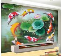 Fresco Bello Estanque Loto Nueve Peces 3D Papel Pintado Tapiz Textura de Seda Oficina Comedor Sofá Dormitorio Sala Estar TV Fondo Pantalla-150cm×105cm
