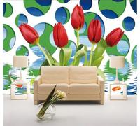 Fresco Bello Fantástico Rojo Tulipán Creativo 3D Papel Pintado Tapiz Textura de Seda Oficina Comedor Sofá Dormitorio Sala Estar TV Fondo Pantalla-350cm×256cm