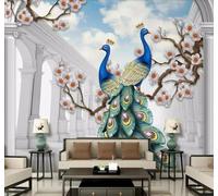 Fresco Bello Floral Pavo Real Relieve Porche Papel Pintado 3D Seda Texturizada Primera Calidad Neutros Material Ideal Para SalóN Dormitorio-300cm×210cm