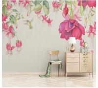 Fresco Bello Flores Rojas Arte Pájaros En Vuelo 3D Papel Pintado Lujo Casa Sala Decoración Estar Comedor Sofá Dormitorio TV Fondo de Pared-430cm×300cm