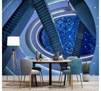 Fresco Bello Geométrico Anillos Azules Escaleras Museo De Ciencias 3D Papel Pintado Tapiz Textura de Seda Oficina Comedor Sofá Dormitorio Sala Estar TV Fondo Pantalla-300cm×210cm