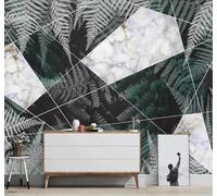 Fresco Bello Helechos Verdes Mármol Geométrico Rompecabezas 3D Papel Pintado Tapiz Textura de Seda Oficina Comedor Sofá Dormitorio Sala Estar TV Fondo Pantalla-350cm×256cm