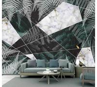 Fresco Bello Helechos Verdes Mármol Geométrico Rompecabezas Papel Pintado 3D Seda Texturizada Primera Calidad Neutros Material Ideal Para SalóN Dormitorio-300cm×210cm