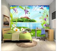 Fresco Bello Lago Flores Paisaje 3D Papel Pintado Tapiz Textura de Seda Oficina Comedor Sofá Dormitorio Sala Estar TV Fondo Pantalla-300cm×210cm