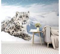 Fresco Bello Leopardo Animales Montañas Nevadas Paisajes 3D Papel Pintado Tapiz Textura de Seda Oficina Comedor Sofá Dormitorio Sala Estar TV Fondo Pantalla-430cm×300cm