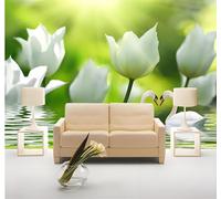 Fresco Bello Onírico Verde Nenúfar Cisne 3D Papel Pintado Tapiz Textura de Seda Oficina Comedor Sofá Dormitorio Sala Estar TV Fondo Pantalla-350cm×256cm