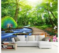 Fresco Bello Paisaje Pavo Real Agua Que Fluye 3D Papel Pintado Tapiz Textura de Seda Oficina Comedor Sofá Dormitorio Sala Estar TV Fondo Pantalla-400cm×280cm