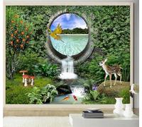 Fresco Bello Plantas Arbolito Cervatillo Mar 3D Papel Pintado Tapiz Textura de Seda Oficina Comedor Sofá Dormitorio Sala Estar TV Fondo Pantalla-150cm×105cm