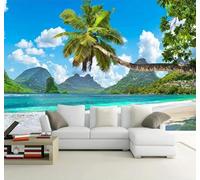 Fresco Bonito Isla Cocoteros Paisajes 3D Papel Pintado Tapiz Textura de Seda Oficina Comedor Sofá Dormitorio Sala Estar TV Fondo Pantalla-200cm×140cm