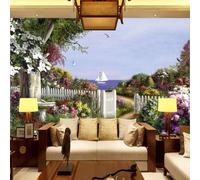 Fresco Bonito Jardín Árbol Grande Velero Mar 3D Papel Pintado Tapiz Textura de Seda Oficina Comedor Sofá Dormitorio Sala Estar TV Fondo Pantalla-200cm×140cm