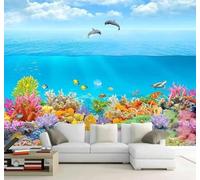 Fresco Bonito Mundo Submarino Delfines Corales Papel Pintado 3D Seda De Lujo Pared Estudio Comedor Sofa Dormitorio Madera Salon Tv Decorativo-400cm×280cm