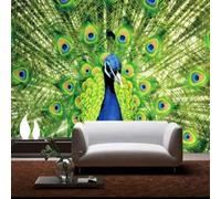 Fresco Bonito Plumas Brillante Colorido Pavo Real Abriendo La Cola 3D Papel Pintado Pared Premium Textura Seda Estudio Comedor Vinilos Dormitorio Sofás TV Cocina-400cm×280cm