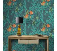 Fresco Bonito Tropical Plantas Hojas Verdes Pez Rojo 3D Papel Pintado Tapiz Textura de Seda Oficina Comedor Sofá Dormitorio Sala Estar TV Fondo Pantalla-350cm×256cm