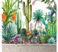 Fresco Botánico Cactus Flores Coloridas 3D Papel Pintado Tapiz Textura de Seda Oficina Comedor Sofá Dormitorio Sala Estar TV Fondo Pantalla-200cm×140cm