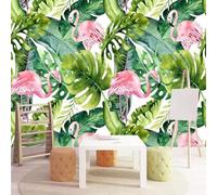 Fresco Botánico Hojas Verdes Rosa Flamenco 3D Papel Pintado Tapiz Textura de Seda Oficina Comedor Sofá Dormitorio Sala Estar TV Fondo Pantalla-250cm×170cm