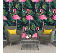 Fresco Botánico Hojas Verdes Rosa Flamingo 3D Papel Pintado Tapiz Textura de Seda Oficina Comedor Sofá Dormitorio Sala Estar TV Fondo Pantalla-150cm×105cm