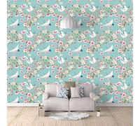 Fresco Botánico Rosa Flores Pájaros 3D Papel Pintado Tapiz Textura de Seda Oficina Comedor Sofá Dormitorio Sala Estar TV Fondo Pantalla-300cm×210cm