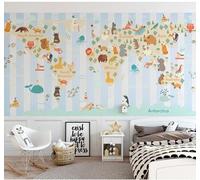 Fresco Caricaturesco Abstracto Mapa Del Mundo Animales Papel Pintado 3D Seda De Lujo Pared Estudio Comedor Sofa Dormitorio Madera Salon Tv Decorativo-430cm×300cm