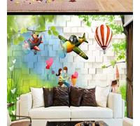 Fresco Caricaturesco Aviones Globos Aerostáticos Personajes Muros De Ladrillo 3D Papel Pintado Pared Premium Textura Seda Estudio Comedor Vinilos Dormitorio Sofás TV Cocina-250cm×170cm
