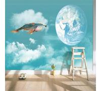 Fresco Caricaturesco Creativo Tierra Nubes Blancas Pez Grande 3D Papel Pintado Pared Premium Textura Seda Estudio Comedor Vinilos Dormitorio Sofás TV Cocina-350cm×256cm