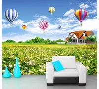 Fresco Cielo Azul Nubes Blancas Globo Aerostático Paisaje Papel Pintado 3D Seda De Lujo Pared Estudio Comedor Sofa Dormitorio Madera Salon Tv Decorativo-300cm×210cm