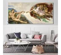 Fresco del techo de la Capilla Sixtina de Miguel Ángel, La creación de Adán, póster impreso en lienzo, arte de pared para decoración de sala de estar, 20 x 40 cm (8 x 16 pulgadas) con marco