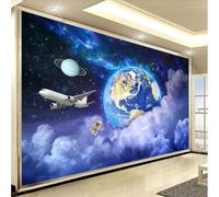 Fresco Fantástico Astronauta Planeta Cielo Avión 3D Papel Pintado Pared Premium Textura Seda Estudio Comedor Vinilos Dormitorio Sofás TV Cocina-430cm×300cm