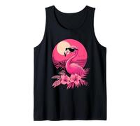 Fresco Flamenco Rosa Con Gafas De Sol Retro Puesta De Sol Vi Camiseta sin Mangas