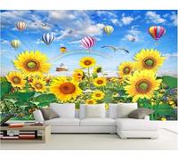 Fresco Hermoso Jardín Girasol Arco Iris Globo De Aire Caliente 3D Papel Pintado Seda Texturizada Primera Calidad Sala De Estar Sofá Dormitorio Comedor Hogar Pared-250cm×170cm