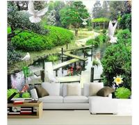 Fresco Hermoso Pequeño Puente Agua Fluyendo Patio Bosque Papel Pintado 3D Seda Texturizada Primera Calidad Neutros Material Ideal Para SalóN Dormitorio-430cm×300cm