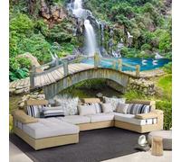 Fresco Hermoso Pequeño Puente Agua Que Fluye Cascada Cisne 3D Papel Pintado Tapiz Textura de Seda Oficina Comedor Sofá Dormitorio Sala Estar TV Fondo Pantalla-150cm×105cm