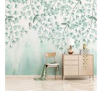 Fresco Lavado De Tinta Botánico Hojas Verdes Mariposa 3D Papel Pintado Tapiz Textura de Seda Oficina Comedor Sofá Dormitorio Sala Estar TV Fondo Pantalla-200cm×140cm