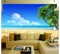 Fresco Mar Playa Cocoteros Paisaje Papel Pintado 3D Seda Texturizada Primera Calidad Neutros Material Ideal Para SalóN Dormitorio-430cm×300cm