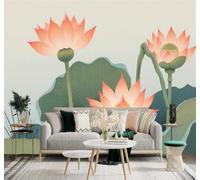 Fresco Minimalista Rosa Loto Hoja De Loto 3D Papel Pintado Tapiz Textura de Seda Oficina Comedor Sofá Dormitorio Sala Estar TV Fondo Pantalla-350cm×256cm