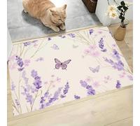 Fresco Pastoral Felpudo Antideslizante - 80 x 120 cmCampos Lavanda con Mariposas Trampa de Tierra Felpudo Exterior e Interior para una Entrada Limpia - Fácil de Cuidar - Morado Claro