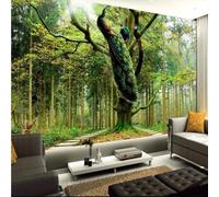 Fresco Pavo Real Árbol Verde Alce 3D Papel Pintado Tapiz Textura de Seda Oficina Comedor Sofá Dormitorio Sala Estar TV Fondo Pantalla-150cm×105cm