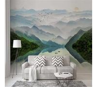 Fresco Pintado A Mano Alpino Agua Amanecer Pájaro Volando Papel Pintado 3D Seda De Lujo Pared Estudio Comedor Sofa Dormitorio Madera Salon Tv Decorativo-150cm×105cm