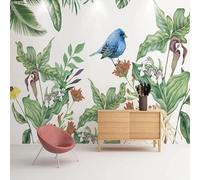 Fresco Plantas Hojas Verdes Flores Pajaritos Papel Pintado 3D Seda Texturizada Primera Calidad Neutros Material Ideal Para SalóN Dormitorio-400cm×280cm