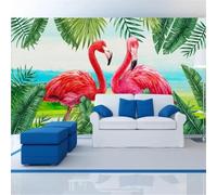 Fresco Plantas Hojas Verdes Rojo Flamenco 3D Papel Pintado Pared Fácil Instalación Oficina Sala Estar Sofá Dormitorio TV Fondos Decoración-150cm×105cm