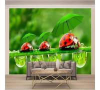 Fresco Plantas Verdes Gotas De Agua Insectos Paraguas Papel Pintado 3D Seda Texturizada Primera Calidad Neutros Material Ideal Para SalóN Dormitorio-300cm×210cm
