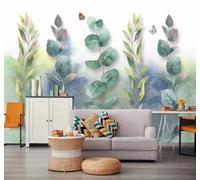 Fresco Tinta China Hojas Verdes Mariposas Paisaje 3D Papel Pintado Pared Fácil Instalación Oficina Sala Estar Sofá Dormitorio TV Fondos Decoración-250cm×170cm