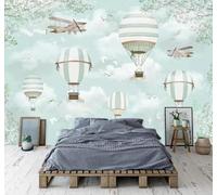 Fresco Verde Dibujos Animados Globos Aerostáticos Aviones 3D Papel Pintado Lujo Casa Sala Decoración Estar Comedor Sofá Dormitorio TV Fondo de Pared-430cm×300cm