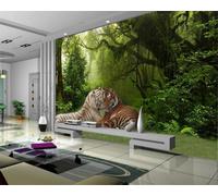 Fresco Y Verde Tigre Animal Del Bosque 3D Papel Pintado Tapiz Textura de Seda Oficina Comedor Sofá Dormitorio Sala Estar TV Fondo Pantalla-250cm×170cm