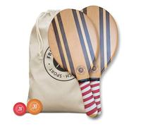 Frescobol 1946 - Raquetas de playa, colección Candy Cane, madera maciza premium con agarres a rayas, hechas a mano en Francia, 2 bolas incluidas