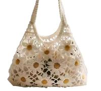 Fresh And Elegant Daisy Flower Crochet Bag, Beautiful And Generous Handbag, Women's Casual Shoulder, Summer Hollowed