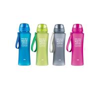 Fresh & Cold Botella de 650 ml - sin BPA y apta para microondas - Vaso escolar de plástico con correa de transporte para viajes - Dimensiones aprox. 7,5 x 6,4 x 24,5 cm - Gris, Azul o Rosa